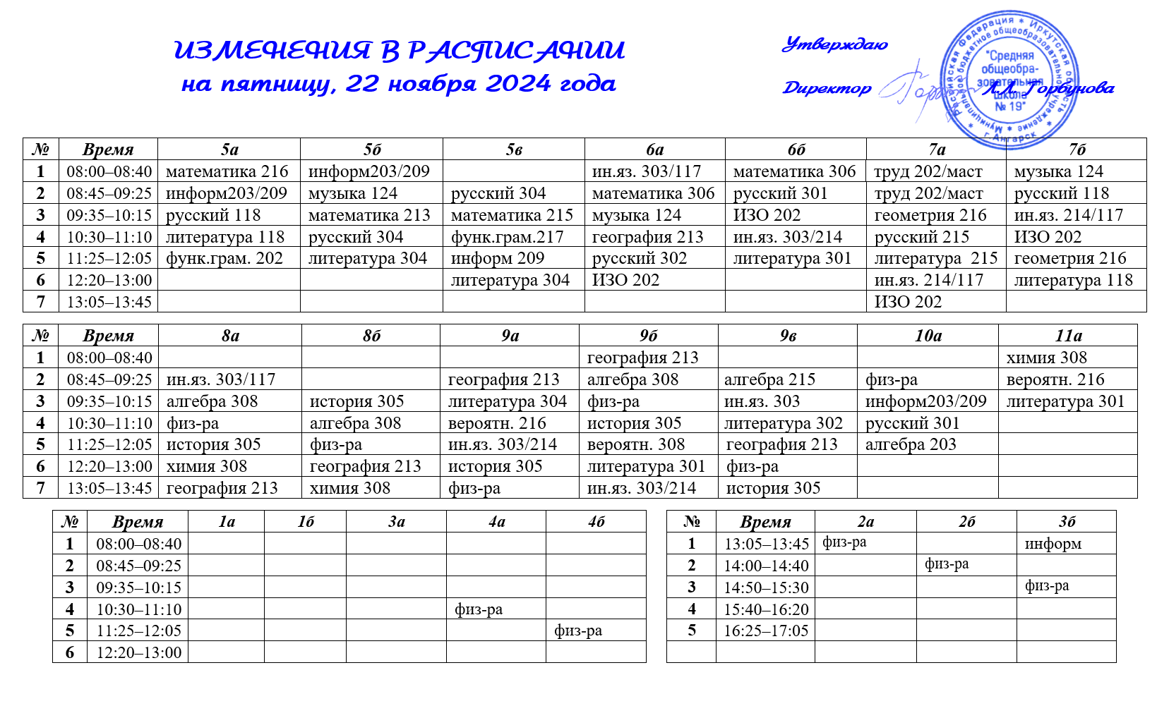 Изменения в расписании уроков.